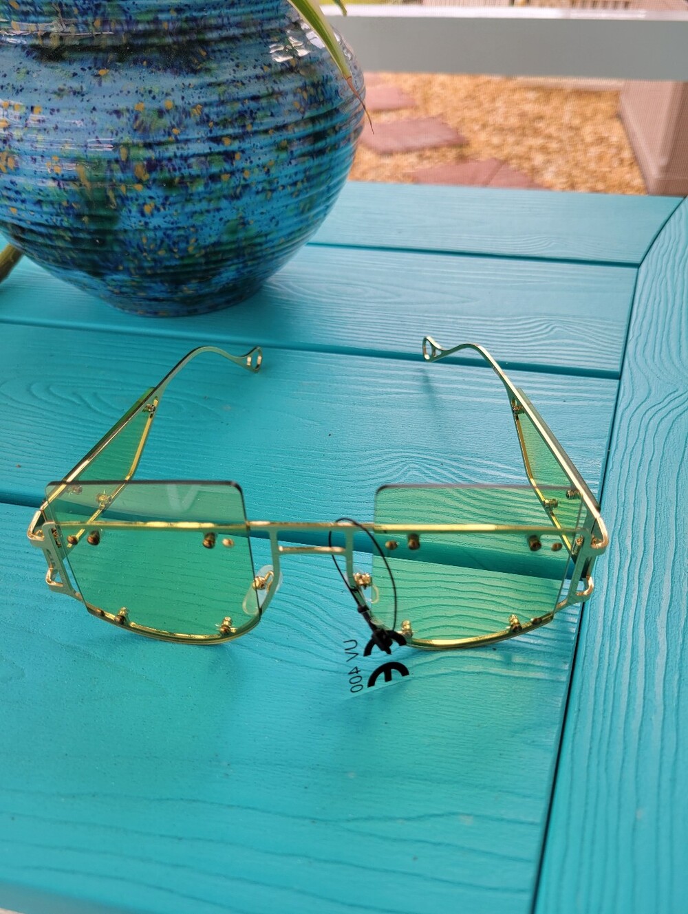 Rimless Retro Shield Sunglasses with Light Yellow/Green Lenses